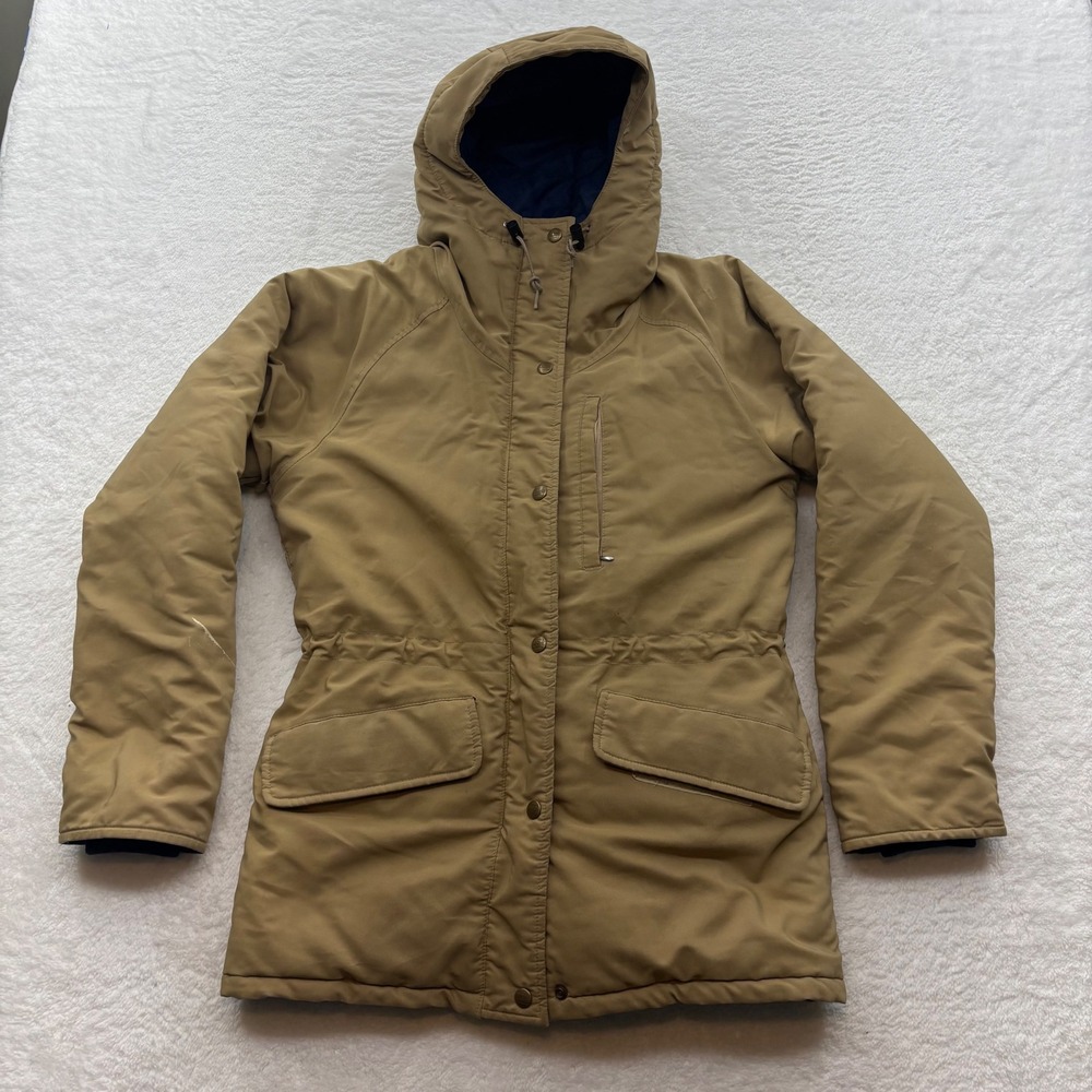LL Bean Northwoods Outerwear Parka Jacket Tan Hooded Vintage Womens Medium